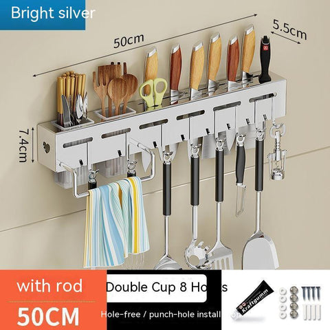 Kitchen Stainless Steel Knife Holder Punch-free Chopstick Canister Storage Hook Rack