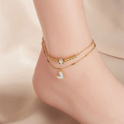 Fashion Jewelry Boho Classic Love Heart Ankle Chain Double Layer Chain Bracelet Anklet Charm Tassel Leg Chain On Foot Chain Women Party Jewelry Accessories