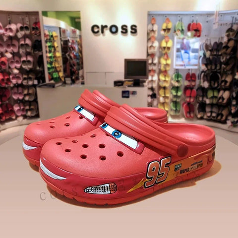 Disney Lightning Mcqueen Pixar slipper Outdoor Beach Crocs Cute Cartoon Anime Pool Anti Slip No95 Car Crocs Man Shoes Toys Gifts