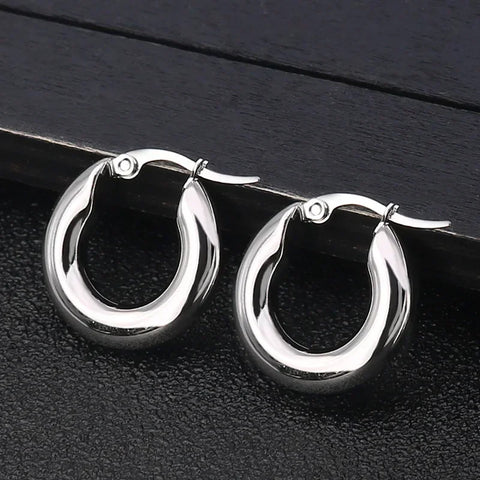 304#Stainless Steel Smooth Ear Buckle Round Thick Hoops Earrings for Women Piercing Earings Gift Fashion Jewelry 20/25/30mm