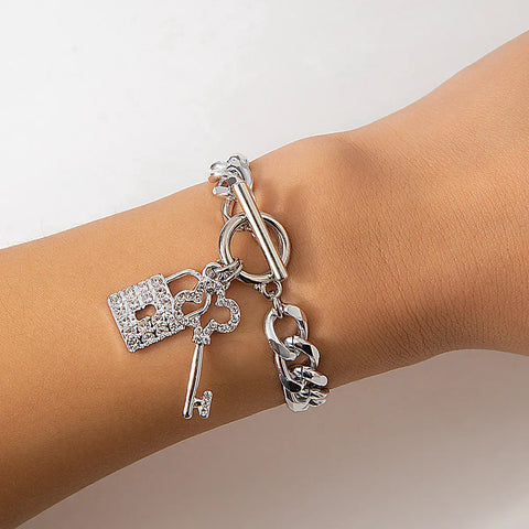 Thick Chain With Shiny Lock And Key Pendant Necklace For Women Trendy Ladies Accessories On The Neck Fashion Jewelry Female - Alien Treasure Shop