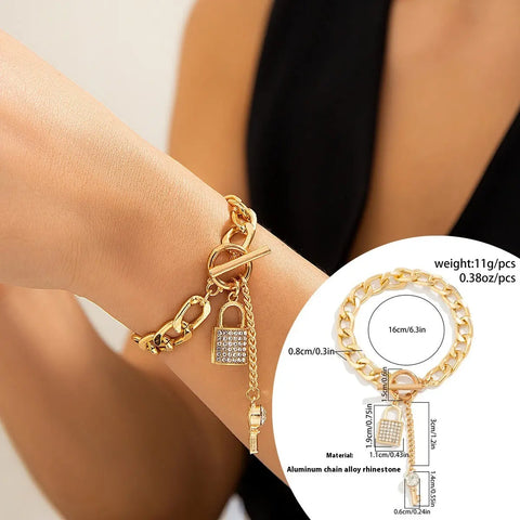 Thick Chain With Shiny Lock And Key Pendant Necklace For Women Trendy Ladies Accessories On The Neck Fashion Jewelry Female - Alien Treasure Shop