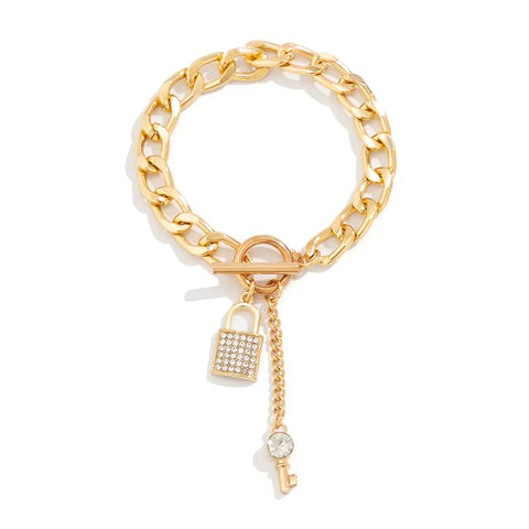 Thick Chain With Shiny Lock And Key Pendant Necklace For Women Trendy Ladies Accessories On The Neck Fashion Jewelry Female - Alien Treasure Shop