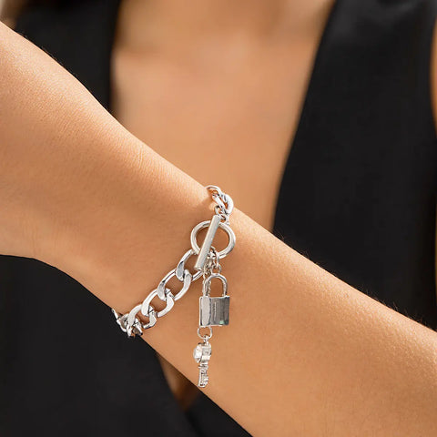 Thick Chain With Shiny Lock And Key Pendant Necklace For Women Trendy Ladies Accessories On The Neck Fashion Jewelry Female - Alien Treasure Shop
