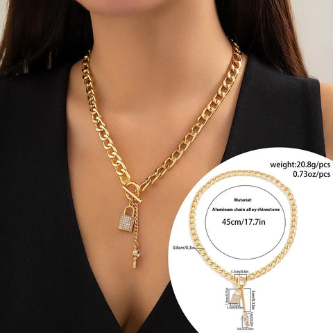Thick Chain With Shiny Lock And Key Pendant Necklace For Women Trendy Ladies Accessories On The Neck Fashion Jewelry Female - Alien Treasure Shop