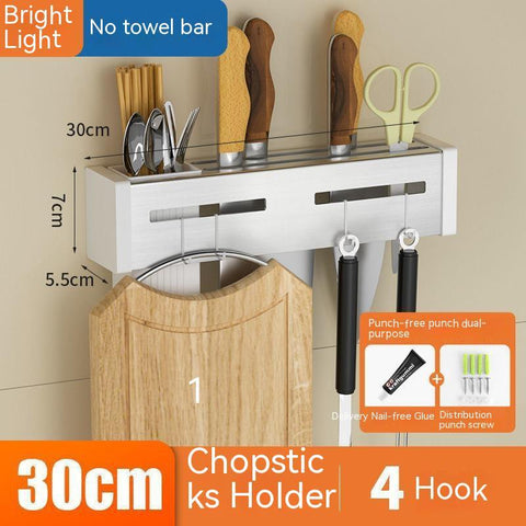 Kitchen Stainless Steel Knife Holder Punch-free Chopstick Canister Storage Hook Rack