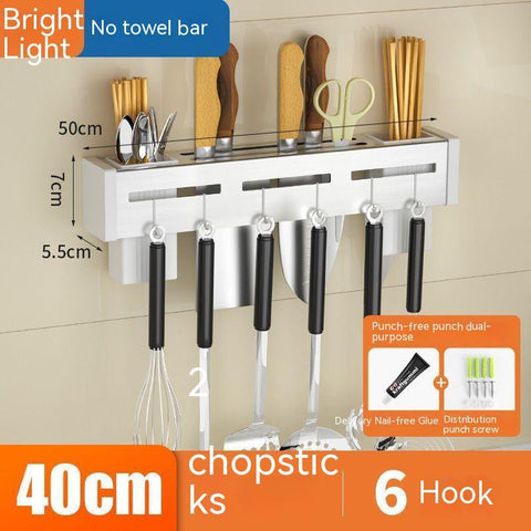 Kitchen Stainless Steel Knife Holder Punch-free Chopstick Canister Storage Hook Rack